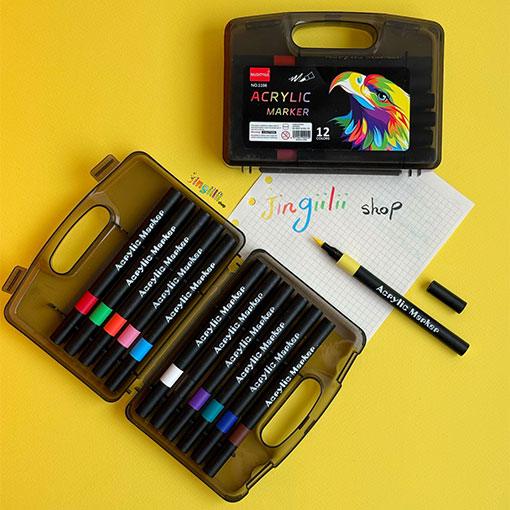 1-3.jpg ماژیک اکرلیک 12 رنگ سه گوش طرح عقاب مدل brush - تصویر 1